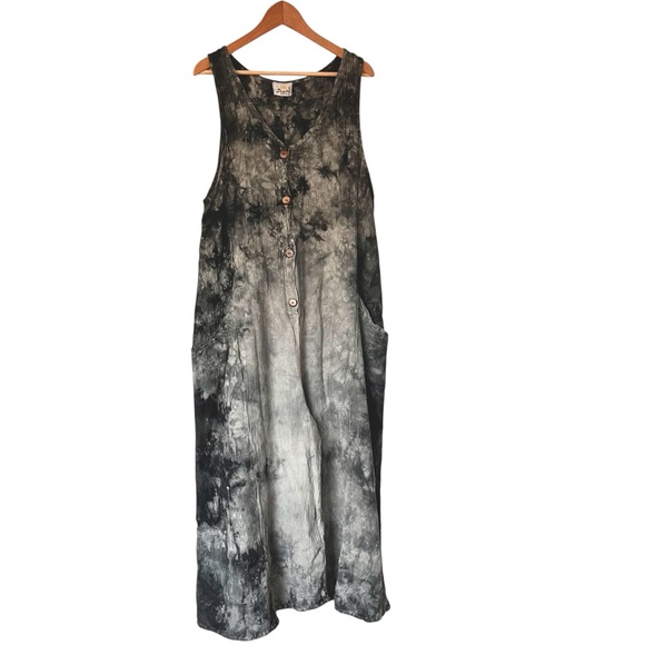 Dunes Wide Leg Jumpsuit Romper Lagenlook Cotton Black Large - Picture 3 of 15